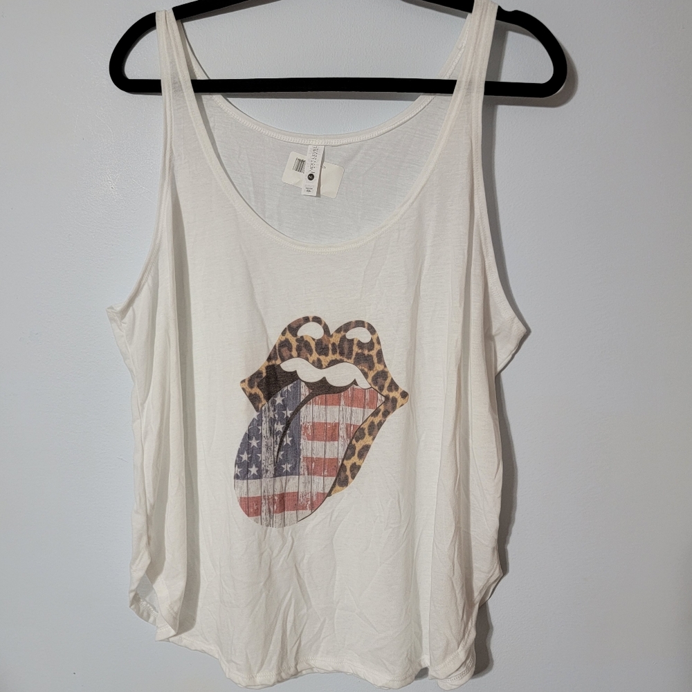 💚 Next Level Apparel Tank Top Womens Size XXL American Flag Cheetah Print Lips